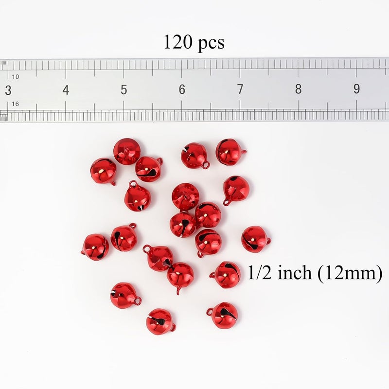 LIGHOON 1/2 Inch Jingle Bells Small Bell Mini Bells, Tiny Crafts Bells, DIY for Christmas Home Making Ornaments Wreath Pet Decorations Bracelet Anklets Necklace Knitting Jewelry Making 120 Pcs, Red - Image 2